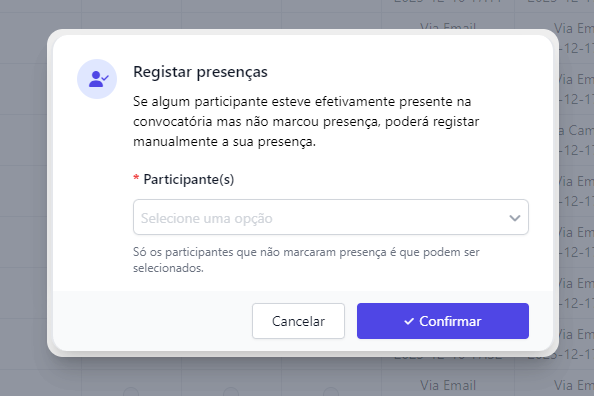 Registo de presenças
