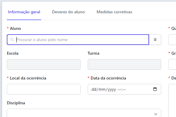 Registo de uma participação disciplinar
