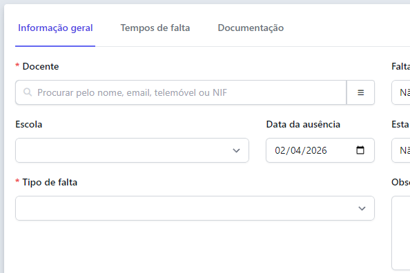 Registo de uma falta
