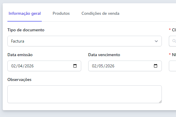 Registo de uma fatura