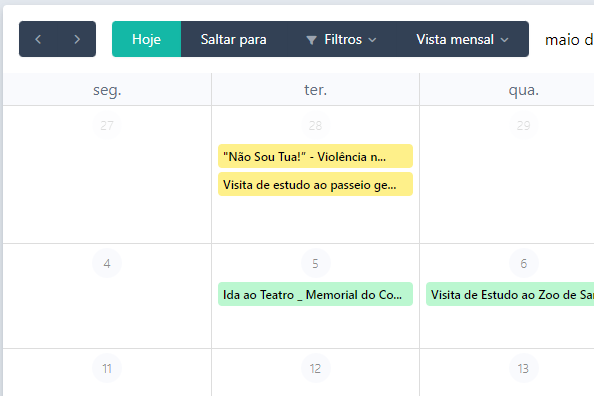 Calendário das atividades