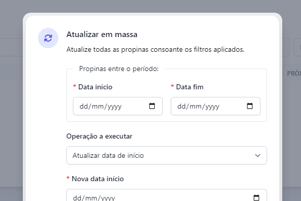 Atualização de propinas em massa